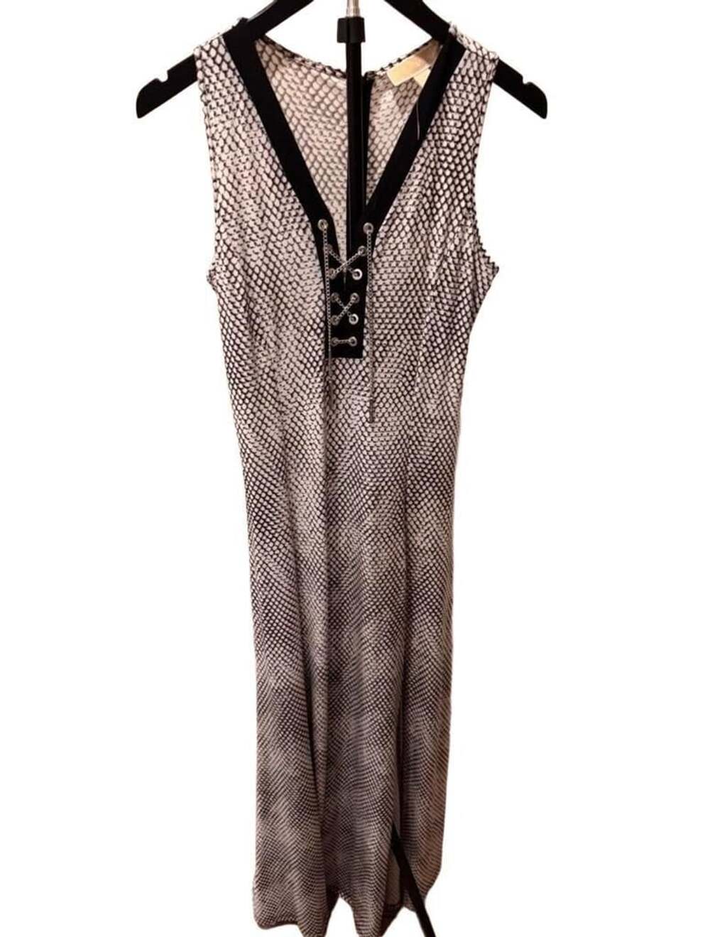 Michael Kors Snake Print Maxi Dress Size XS Chain Lace-Up V-Neck